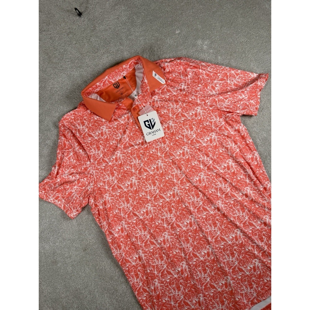 New Graham Luxe Mens M Polo Magic Star All Over Print Perfect Coral Stay Collar